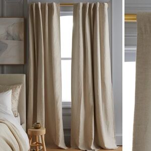 NWT QUINCE Set Of 2 48x108 European Linen Room Darkening Curtains Flax 4076